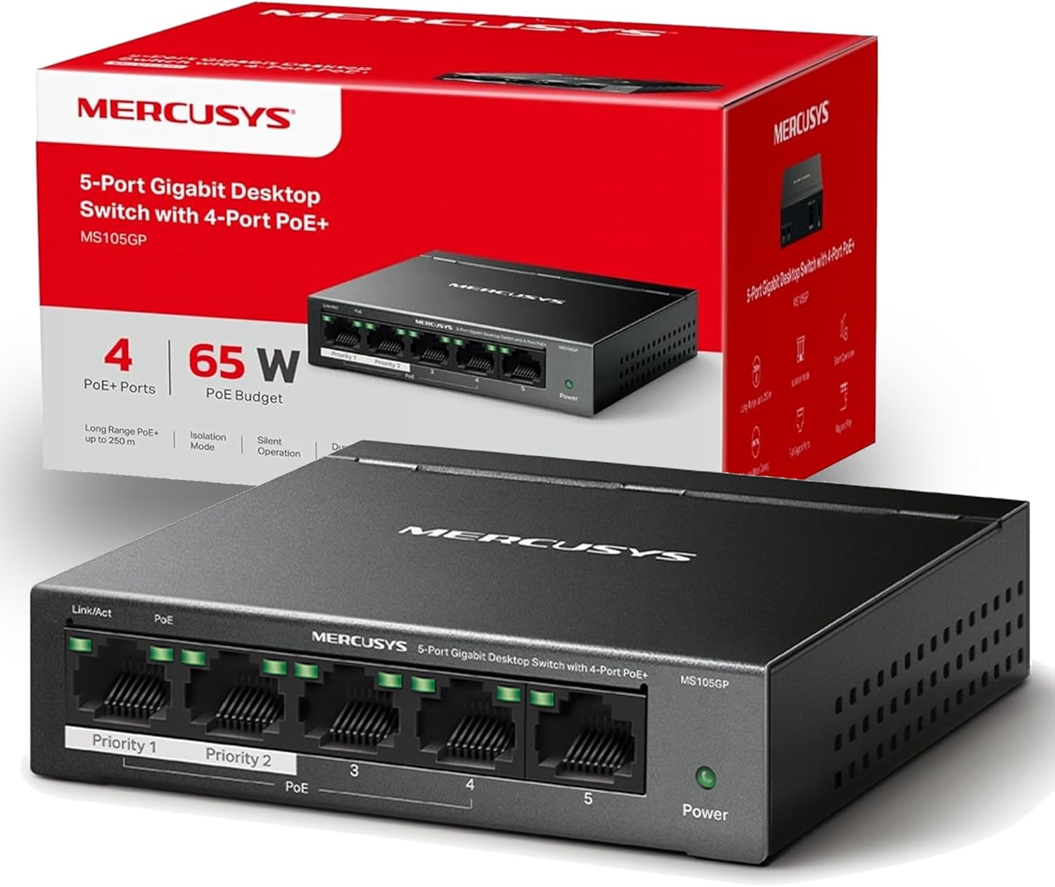 5-Port Full Gigabit 4 PoE+ Switch, Network Switch